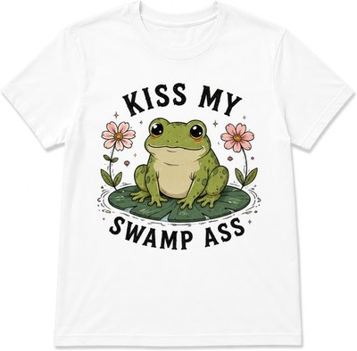 Kiss My Swamp Cheeky Frog Funny Rude Novelty Amphibian Pond Slogan T Shirt