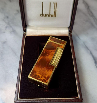 Dunhill Roller Gas Lighter Brown Marble Gold w/Box Overhauled Tested & Working