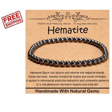 Handmade Hematite Healing Bracelet - 7in Stress Relief Gemstone Jewelry