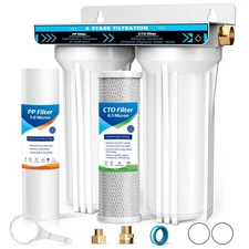 RV Dual Water Filter System, 4-Layer 2 Stage RV Water Filtration System, Removes