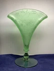 New ListingAntique Fostoria Green Depression Glass Oak Leaf Brocade 8 Inch UV Positive Vase