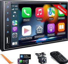 Double Din Car Stereo with Wireless Apple Carplay, Android Auto, 7 Inch Full HD