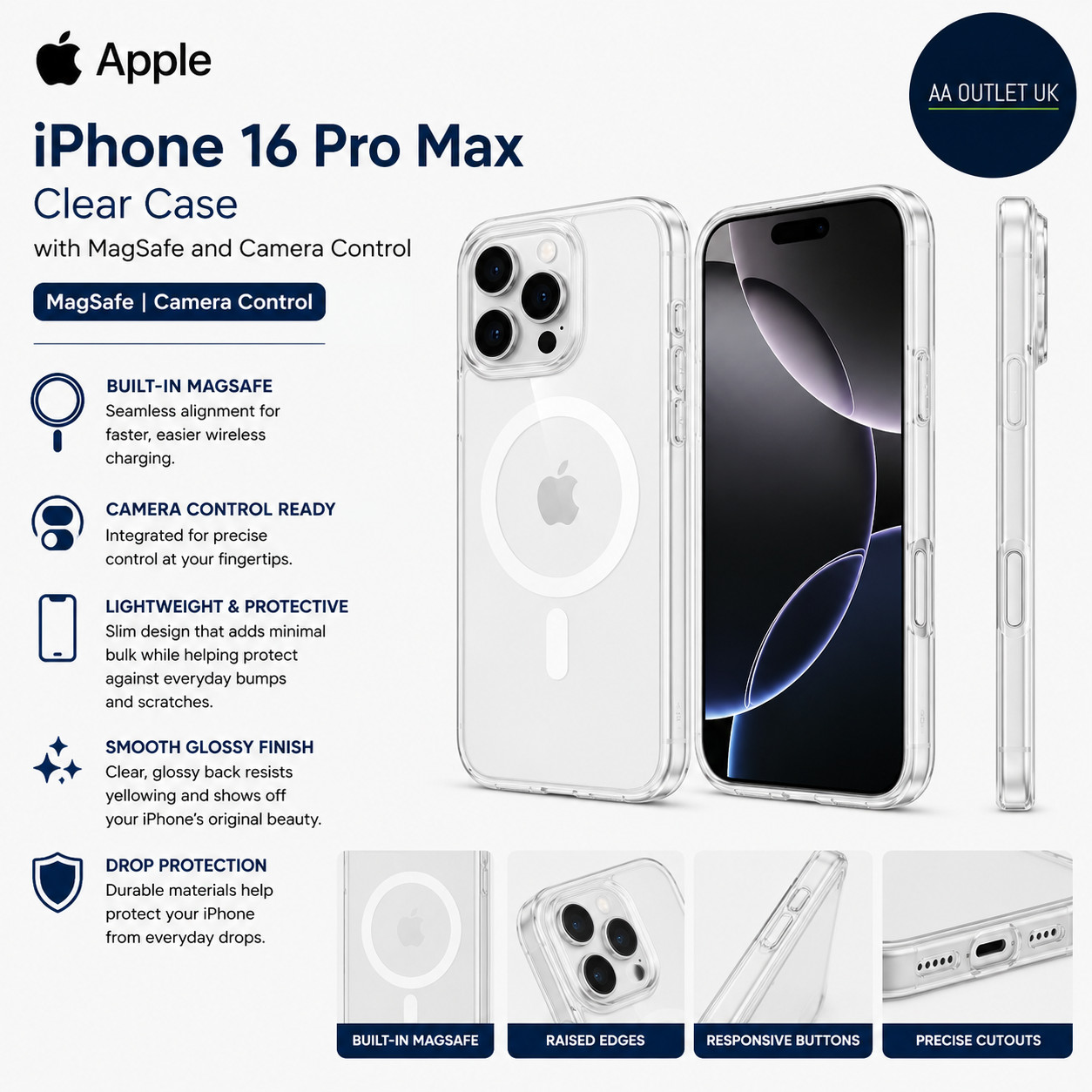 Apple iPhone 16 Pro Max Clear Case MagSafe & Camera Control Lightweight