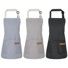 Stripes Kids Apron, Kids Cooking Aprons with 2 Pockets, 3 Black, Blue, Grey