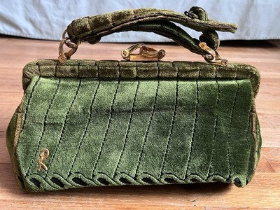 Vintage Roberta Di Camerino Green Velvet Italian Leather Handbag Purse Bag RARE