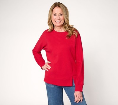Belle by Kim Gravel French Terry Topstitched Double Vent Top Americana Red L New