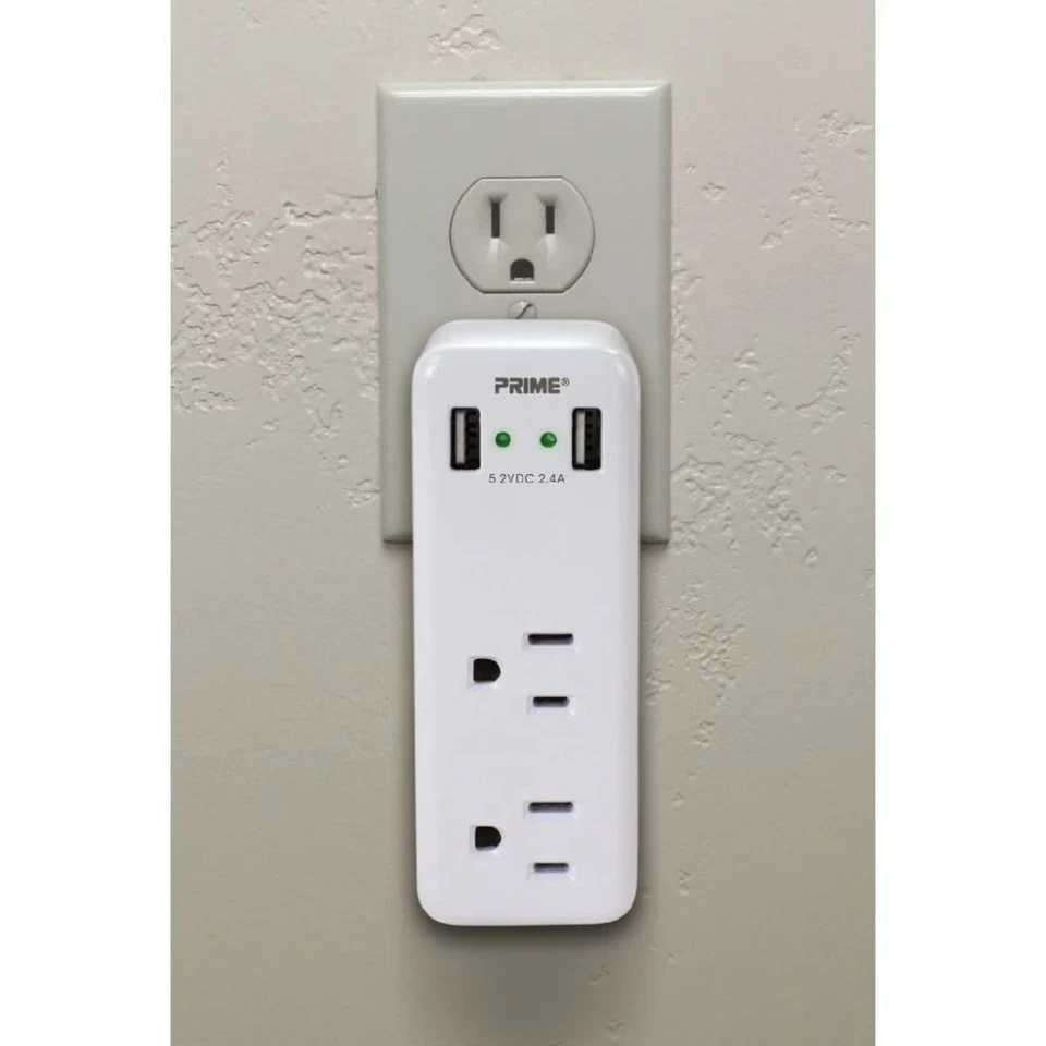 Prime 3 Prong 2 Outlet With 2 Port Usb Charger — 第 3/3 张图片