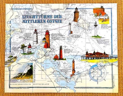 KD Leuchttürme mittl Ostsee Seekarte-Darß Warnemünde  Rügen Hiddensee Greifswald