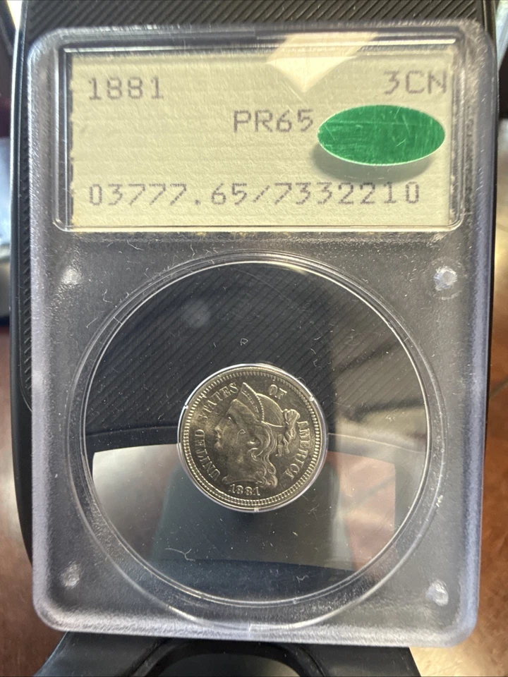 1881 Three Cent Nickel PCGS PR65 Proof CAC Old Green Holder OGH 3 - Image 2 of 4