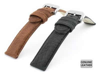 Buffalo leather watch strap, genuine leather, BIZON SOFT, black/brown, 18,...