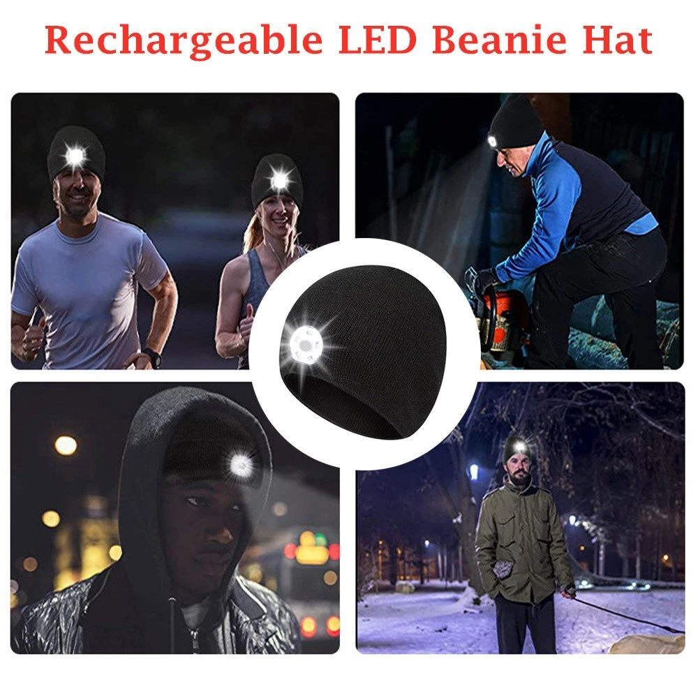 Cap USB Charging Brimless With Light Knitted Cap LED Light Hat