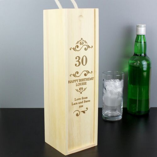 Personalised Wooden Wine Bottle Gift Box Age Year Birthday Anniversary Spirit   - Picture 1 of 6