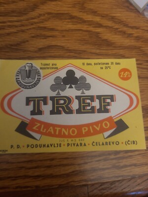 Vintage 1973 Tref Zlatno  Pivo Beer Label Celarevo Serbia Danube 0.5 Liters