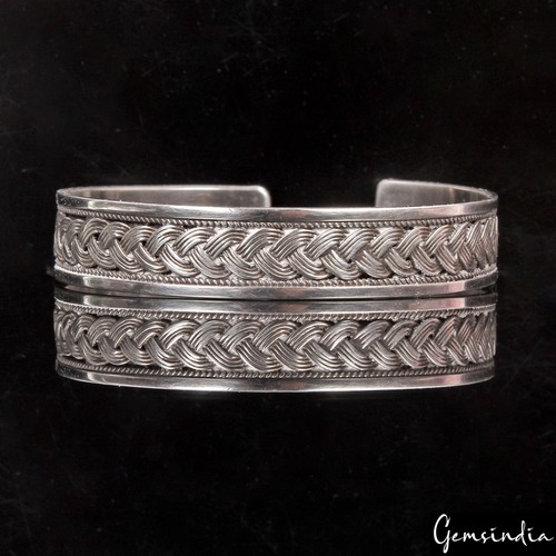 Brazalete brazalete vintage de diseño de tribu colina con patrón de trenza de plata de ley 925 de 19,5 gm - Imagen 2 de 10