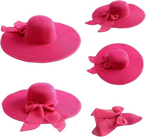 Cappello donna estivo fiocco grande floppy pieghevole tesa larga berretto sole paglia spiaggia nuovo - Foto 33 di 36