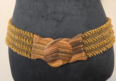 Handcrafted Golden Southwestern Beaded Belt with Wooden  display picture 1