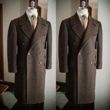Brown Men's Long Overcoat Double Breasted 100 Cashmere Outdoor Warm Wear Jacket
