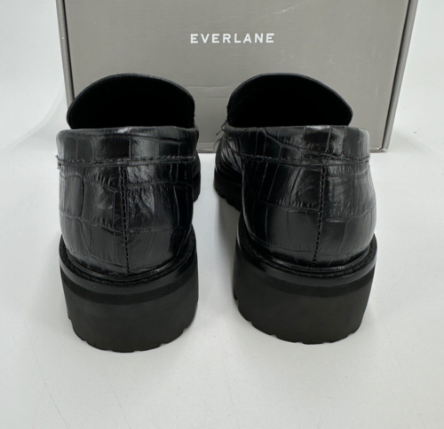 Everlane The Lug Loafer in Black Crocodile Leather sz 9.5 Women's Chunky Heel - Picture 7 of 9