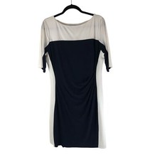 Lauren Ralph Lauren Shift Dress Boat Neck Colorblock Navy Blue White 16