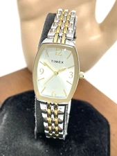 Timex Women's Watch TW2T50200 Quartz Silver Dial Rectangle Two Tone Steel 21mm