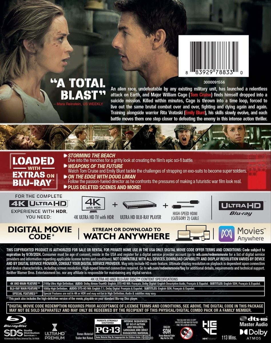 Live Die Repeat: Edge of Tomorrow (Ultra HD, 2014) 883929788330|