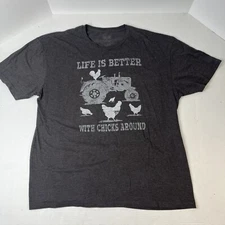 Life is Better Chicks T-shirt Mens 2XL Gray Farm Tractor Graphic Chicken Tee