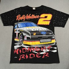 Rusty Wallace Nutmeg Vtg NASCAR All Over Print Miller Lite Racing AOP T Shirt L