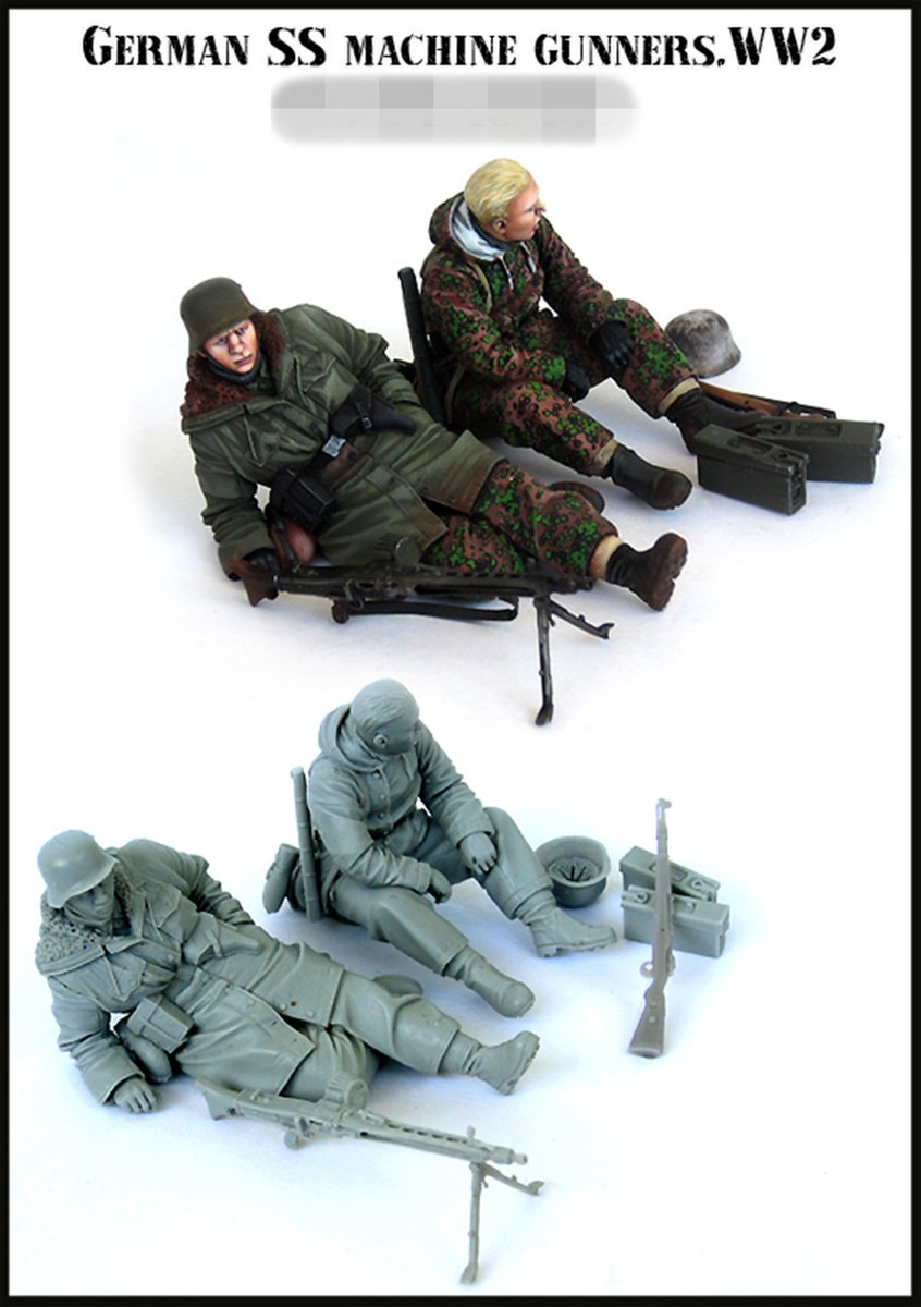 1:35 resin figures model garage kit WWII German SS machine gunners