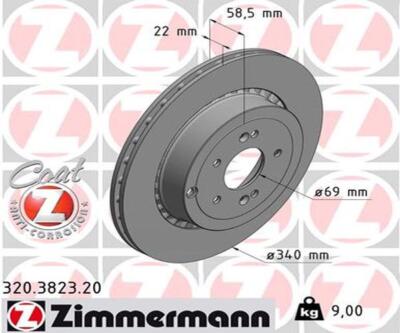 ZIMMERMANN 2x Bremsscheibe hinten Ø340 außenbelüftet für KIA Stinger CK 3.3