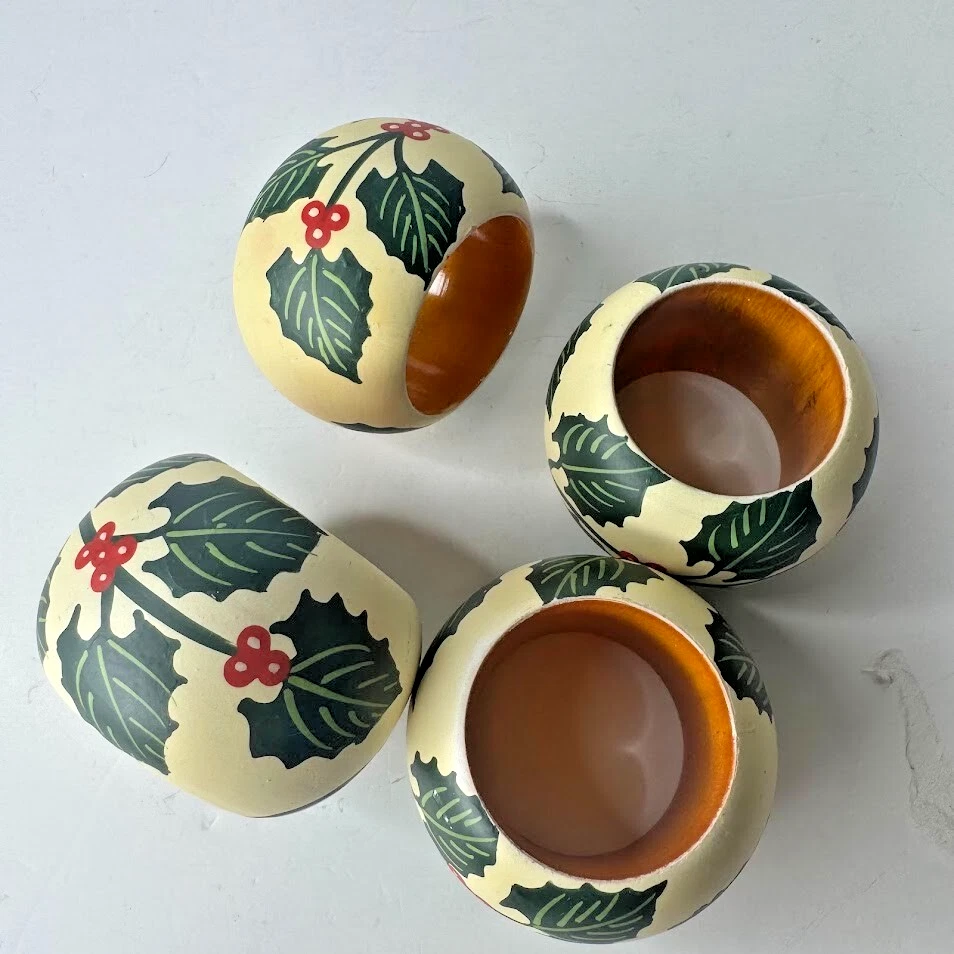 Juego de 4 servilleteros navideños vintage pintados a mano Foto 4 de 4