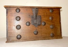 Rare antique 18th century wrought iron adorned wood blanket chest trunk box