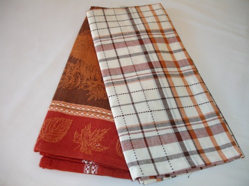 Holiday Turkey Time Plaid Dish Towels Tea Towels Woven Cotton Kitchen Towels SET - Picture 3 of 3