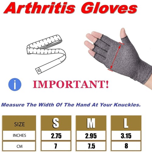 Half Finger Copper Arthritis Compression Gloves Hand Support Joint Pain Relief - Picture 12 of 14