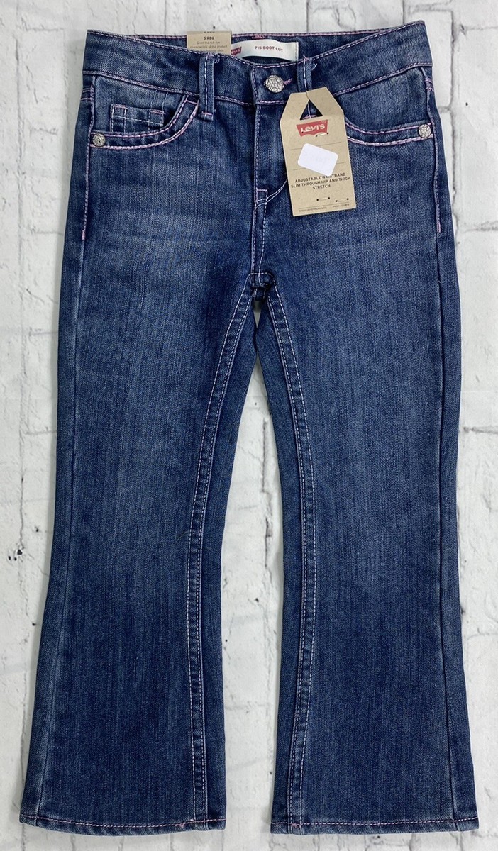 NWT Levi's 715 Boot Cut Back Flap Pockets Stretch Blue Jeans Girls