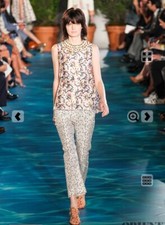 NWT Tory Burch Frances Floral Silk Straight-Leg Pants Daisy New Ivory Sz 8/10