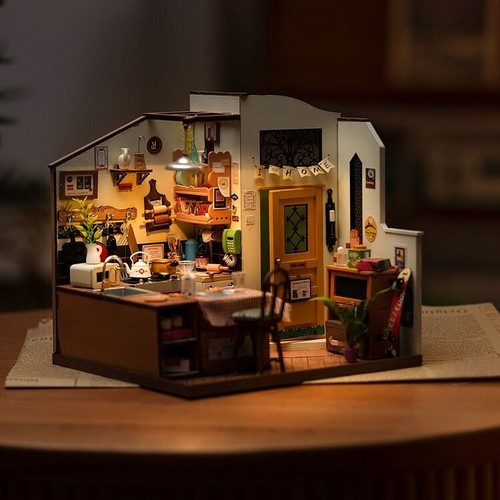 Rolife Cozy Homey Cucina DG159 Miniatura 1:24 LED Legno Casa delle Bambole Kid Giocattolo - Foto 2 di 14
