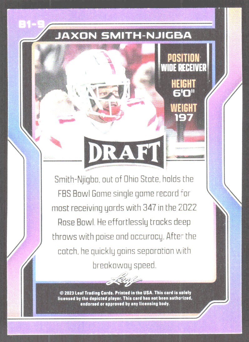 2023 262A Leaf Draft Rookie Jaxon Smith-Njigba Rookie Ohio State