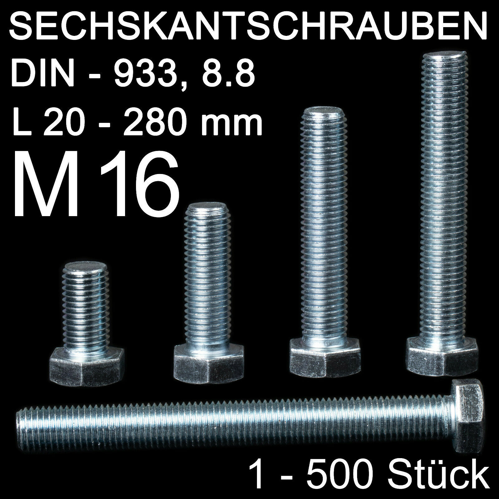 30 Stück Sechskantschrauben M6 X 90 Mm - Verzinkt Nach DIN 933, Stahl 8.8