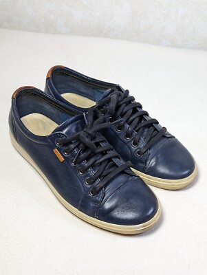 Ecco Soft 6.5 Women s Navy Leather Sneaker Shoes Size US 6.5 EU 38 Extra Width