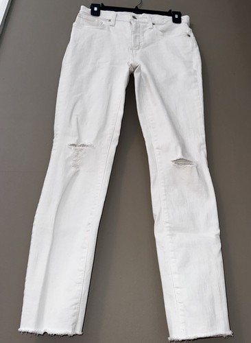 MADEWELL White 9" High-Rise Distressed Skinny Leg Raw-Hem Crop Jeans Size 26 - Picture 11 of 24