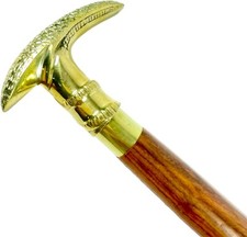 "Elegant Golden Brass Derby Handle Twisted Wood Walking Cane for Adults"