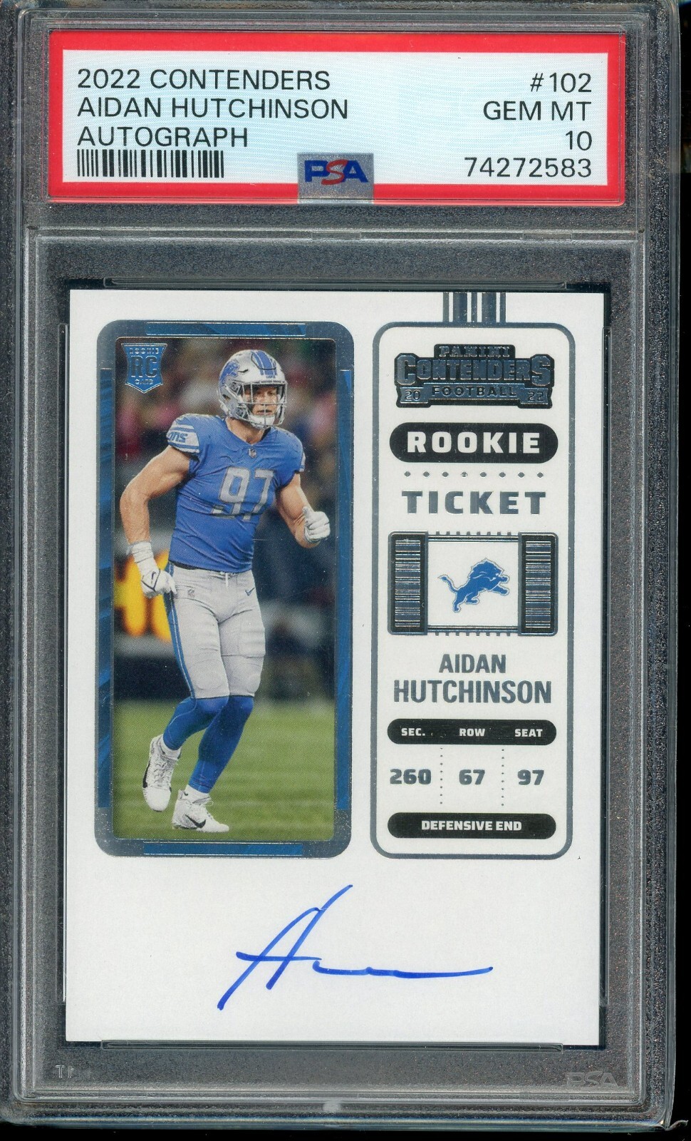 AIDAN HUTCHINSON 2022 PANINI CONTENDERS ROOKIE TICKET AUTO RC #102 PSA 10 GEM