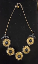 VINTAGE 20" EGYPTIAN REVIVAL BLACK JET BIB NECKLACE SIGNED "ZAD" GOLDTONE 