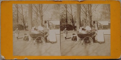 Kinder Amme Champs-Élysées Paris Frankreich Foto Stereo Vintage Albumine c1890