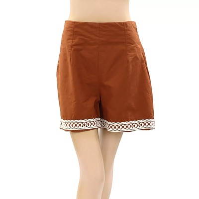 Sezane Nick Shorts Brown Embroidered Cotton High Waisted M-38 NWT 272609