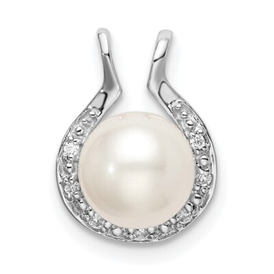 14K White Gold Freshwater Cultured Pearl & Diamond Slide Pendant PM8475-005-WA