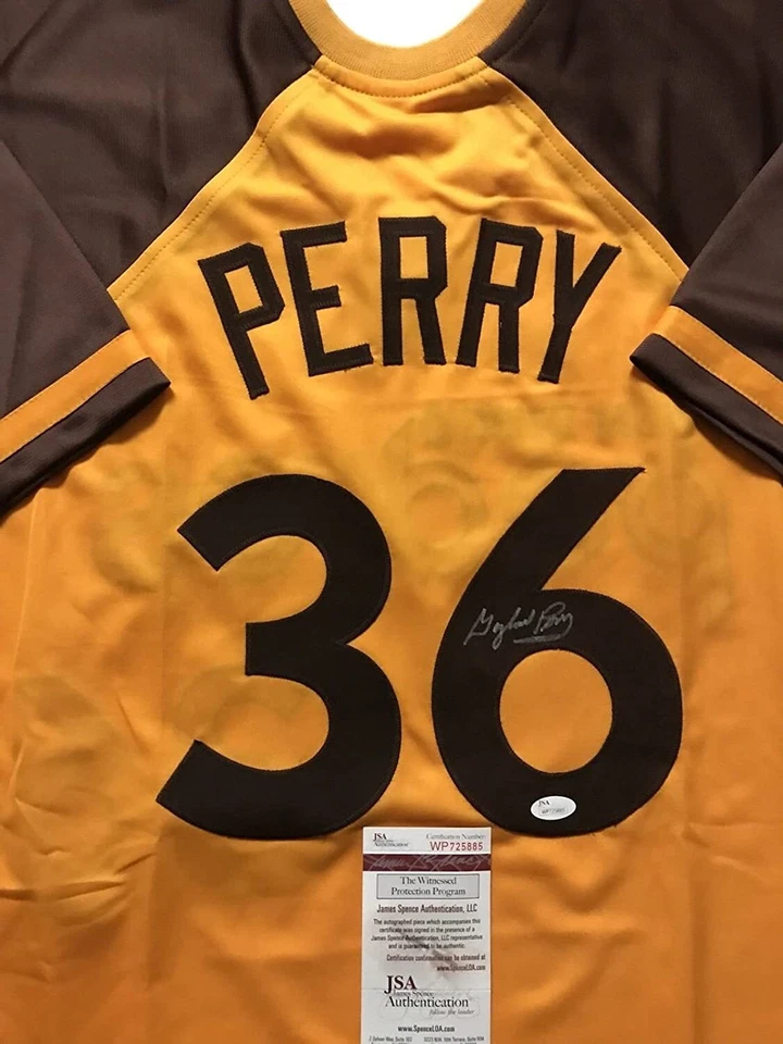 Autographed/Signed GAYLORD PERRY San Diego Yellow Baseball Jersey JSA COA Auto - Image 2 of 3
