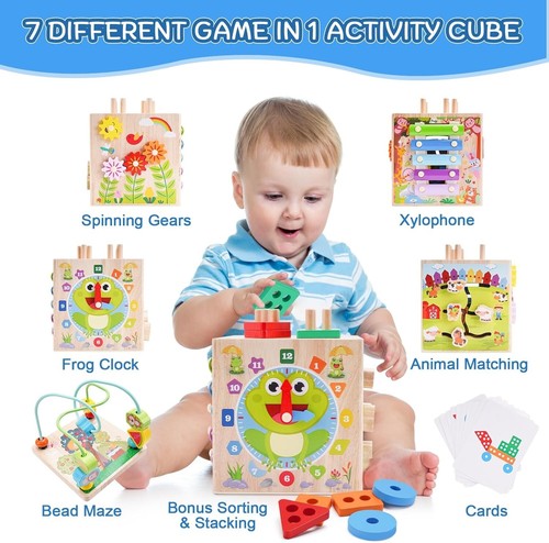 Wooden Educatinal Toy Activity Cube Montessory Toy for Kids Toddlers Gift - Picture 2 of 4