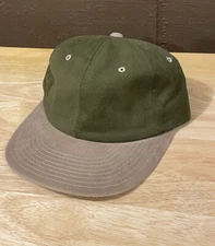 Vintage 90s BLANK New Yupoong Snapback Hat Cap Olive Green / Khaki Two Tone