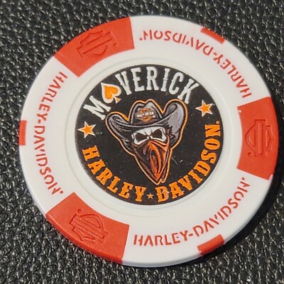 MAVERICK HD ~TEXAS (White/Red Full Color) Harley Davidson Poker Chip